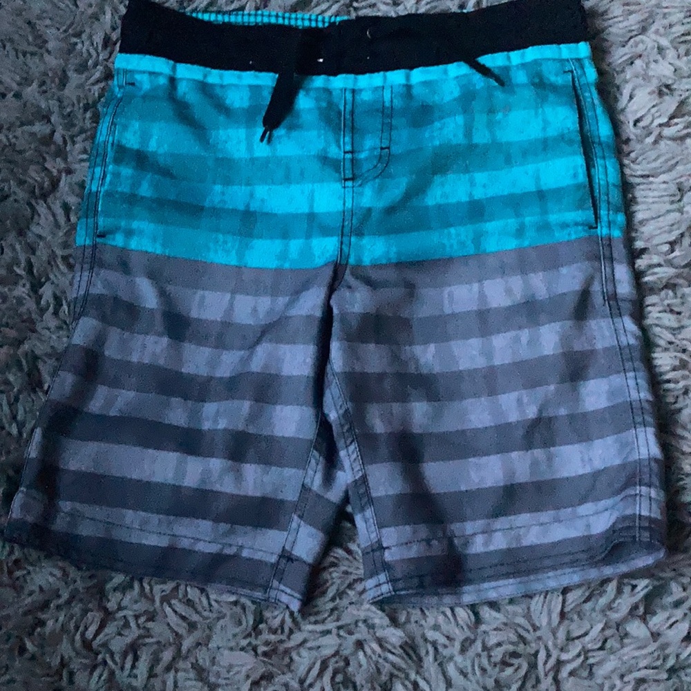 blue and gray target swim trunks